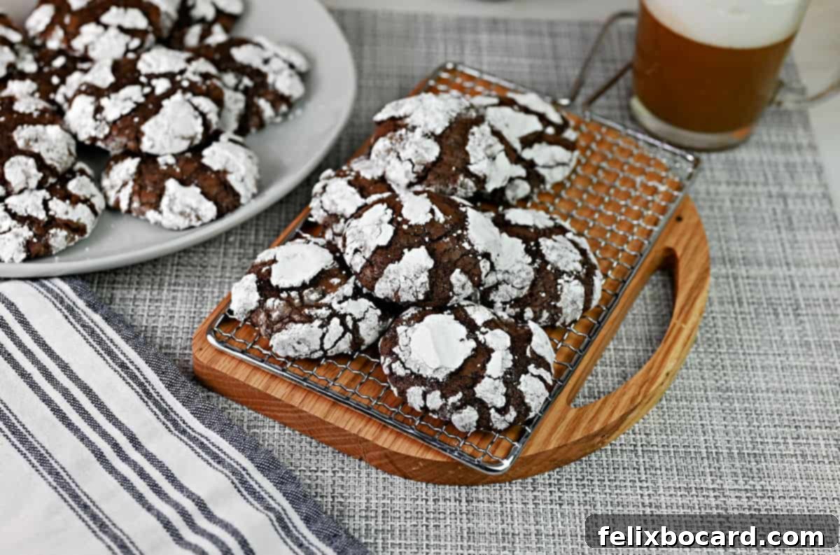 Brownie mix crinkle cookies ready to eat.