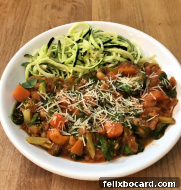 Finished vegetarian pasta sauce with fresh herbs