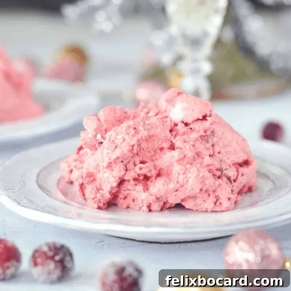 Cranberry fluff on a serving plate.