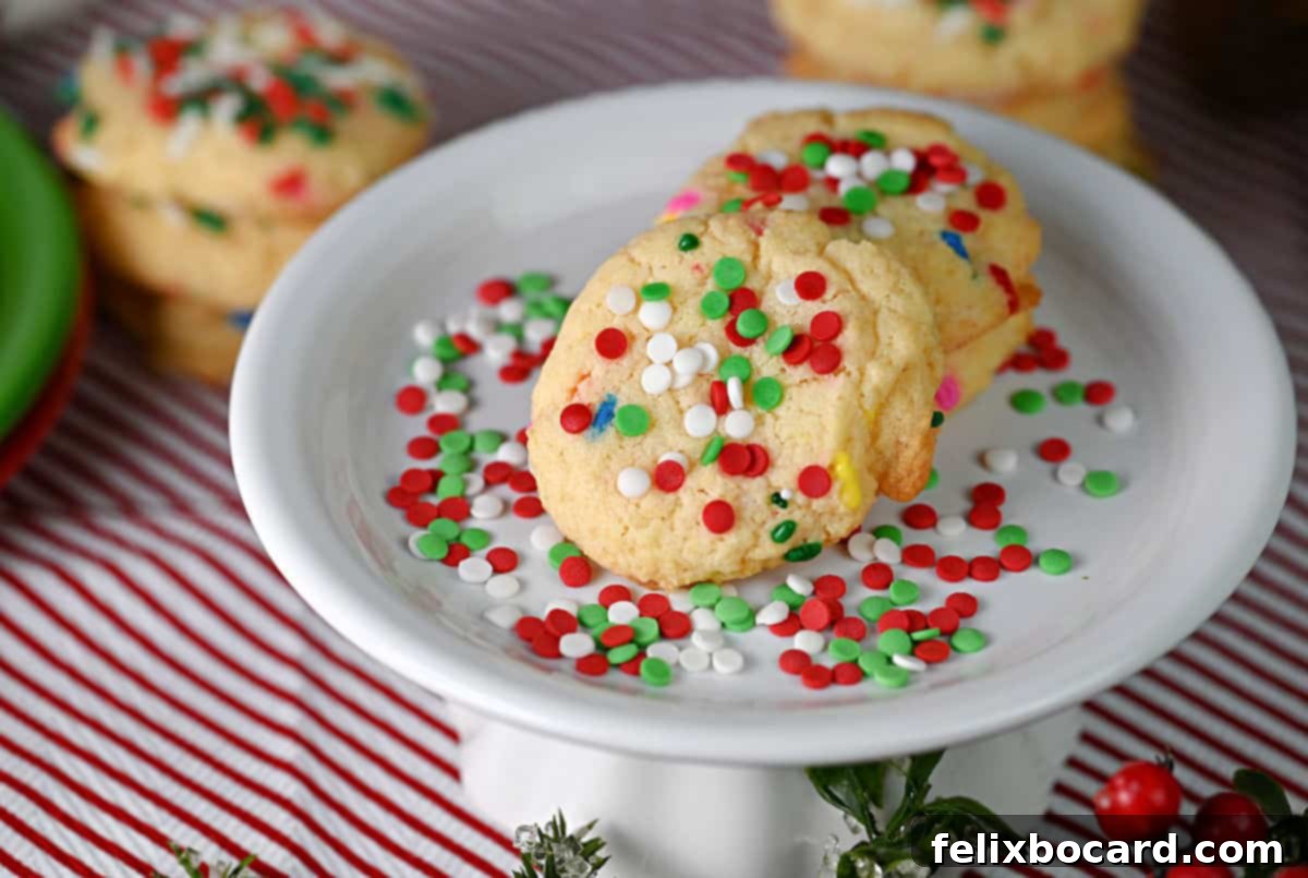 Funfetti cake mix cookies decorated with colorful sprinkles, perfect for any celebration.