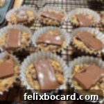 Elegant French Christmas Cookies 6 Chocolate topped French Christmas cookies on a wire rack.