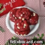 Small plate stacked with red velvet cake mix cookies.