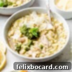 21 Delicious Makeovers for Your Leftover Shredded Chicken 17 A comforting bowl of pesto chicken orzo soup.