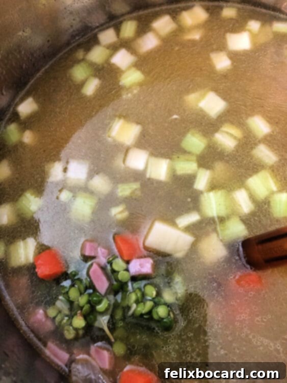 All the fresh ingredients for a flavorful Instant Pot Split Pea Soup before cooking