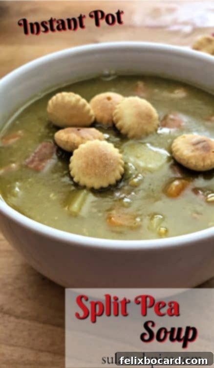 Pin this recipe for delicious Instant Pot Split Pea Soup with Ham