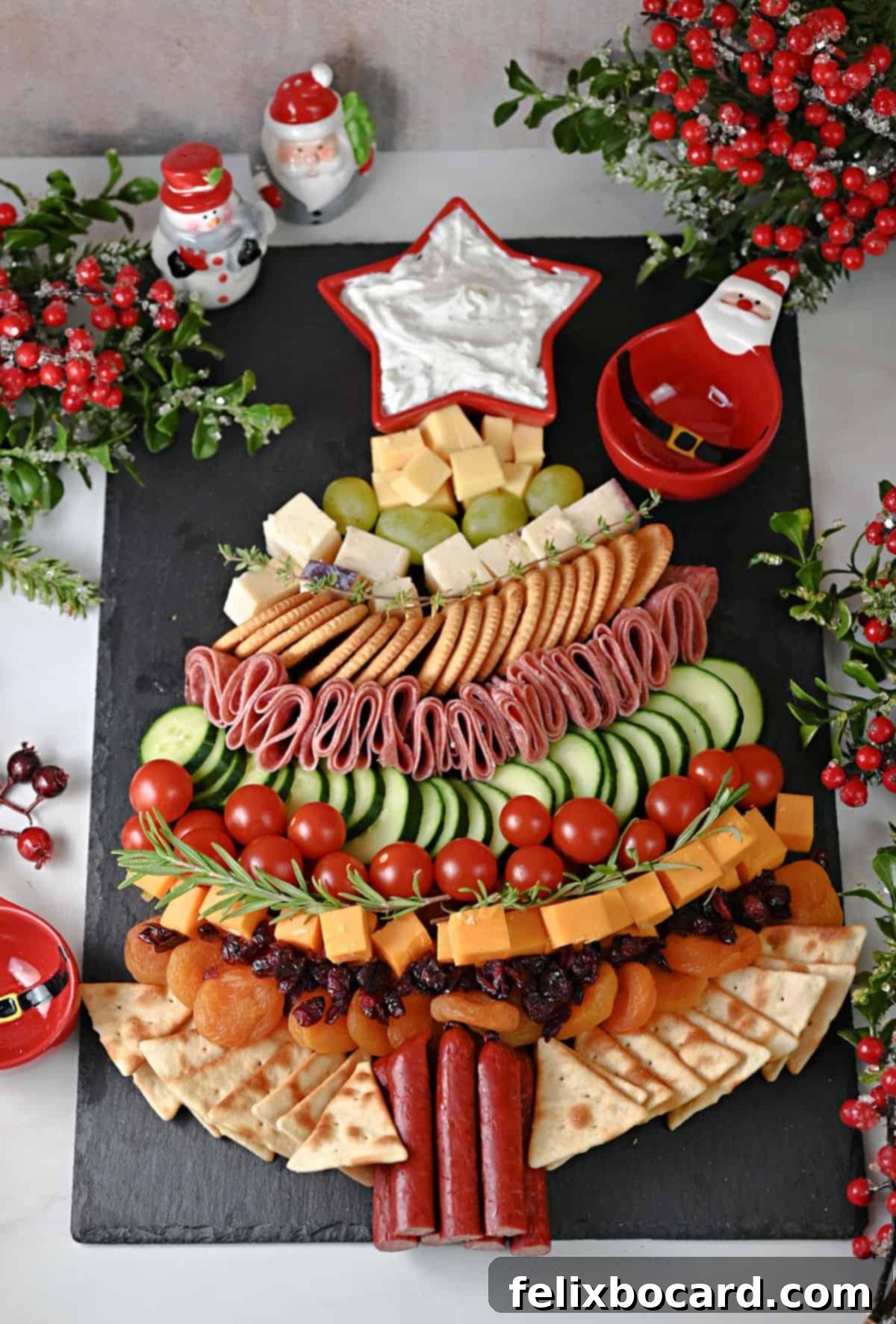 Christmas tree charcuterie board ready to serve.