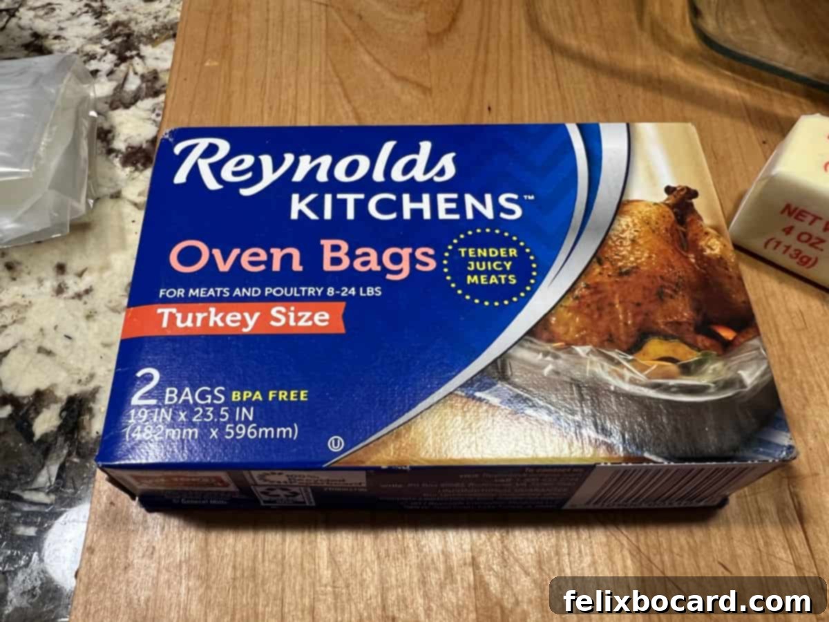 Oven bags for cooking turkeys, showing the packaging.