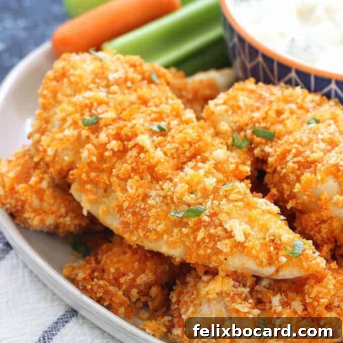 Baked Buffalo Chicken Fingers, spicy and satisfying.
