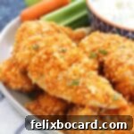 Baked Buffalo Chicken Fingers, golden and ready to serve.