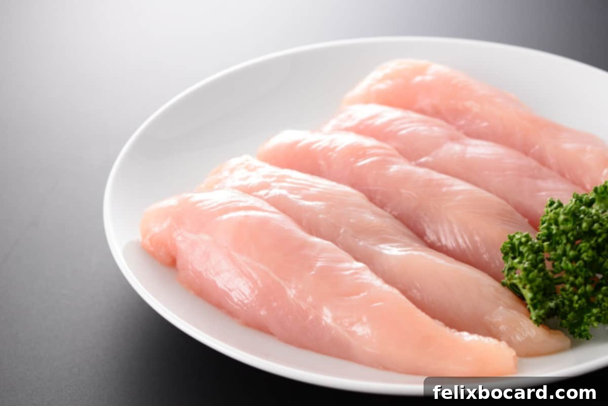 Plate of raw chicken tenderloins ready to be used in healthy recipes.