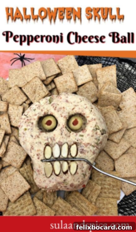 Spooky Pepperoni Skull Cheeseball 11 Pin for Halloween cheese ball