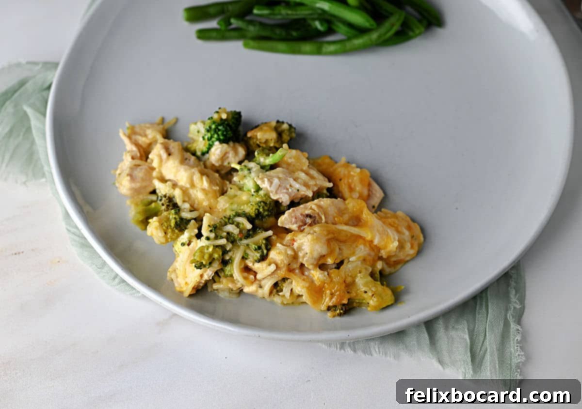 Chicken Broccoli Casserole made with Knorr Rice, served with beans.