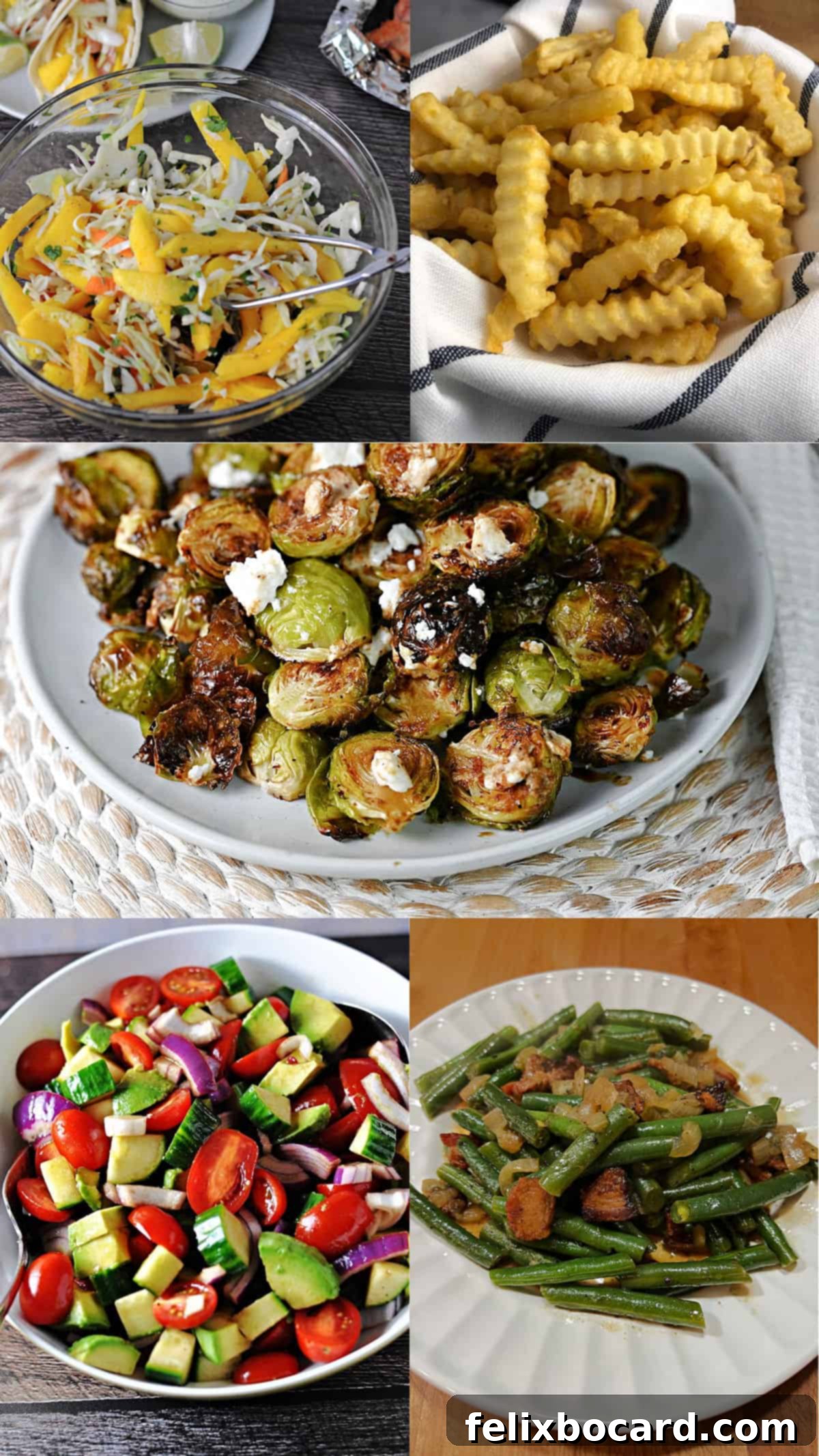 A comprehensive collage of diverse side dishes perfectly curated to inspire ideas on what to serve with cod fish, showcasing a wide range of culinary options.