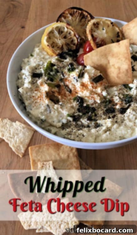 Close-up of Lemony Whipped Feta Dip with garnishes