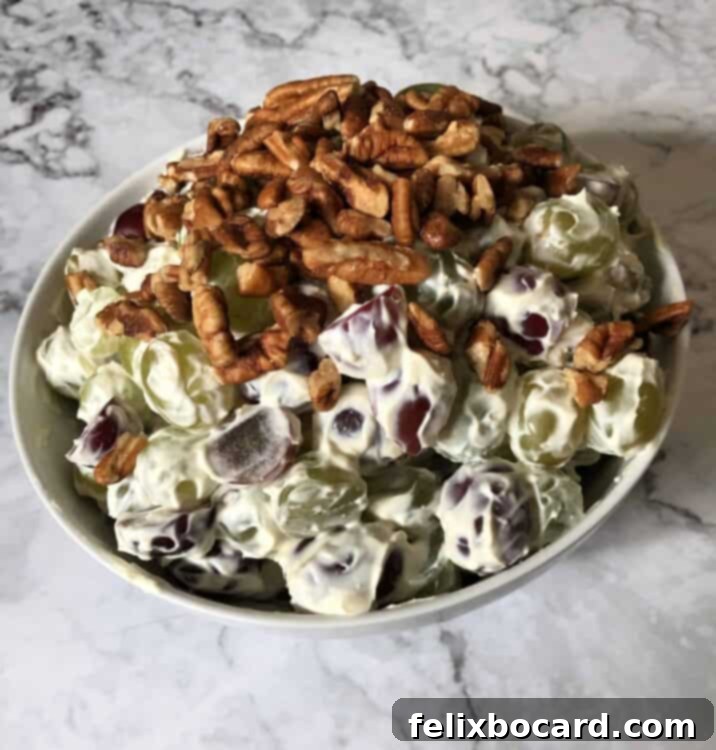 Close-up of grape salad with pecan topping
