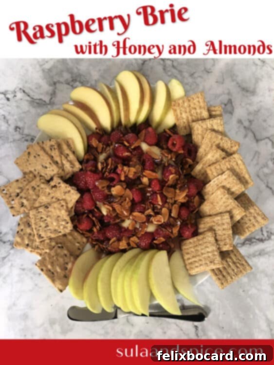 Pin image for Raspberry Brie with Honey and Almonds recipe