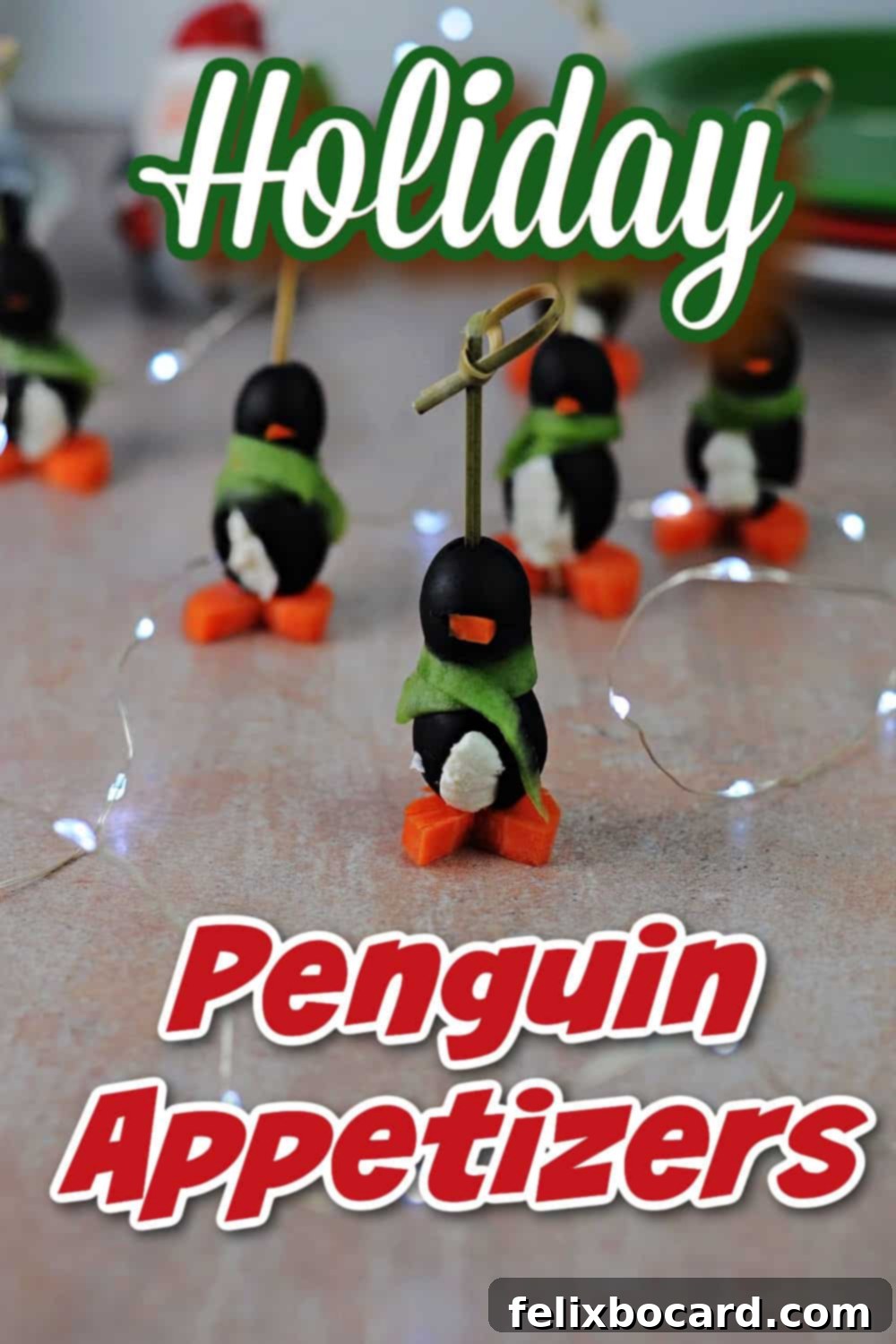 Penguin Party Bites 9 A collection of festive cream cheese penguin appetizers, perfect for pinning and sharing holiday recipe ideas with friends and family.