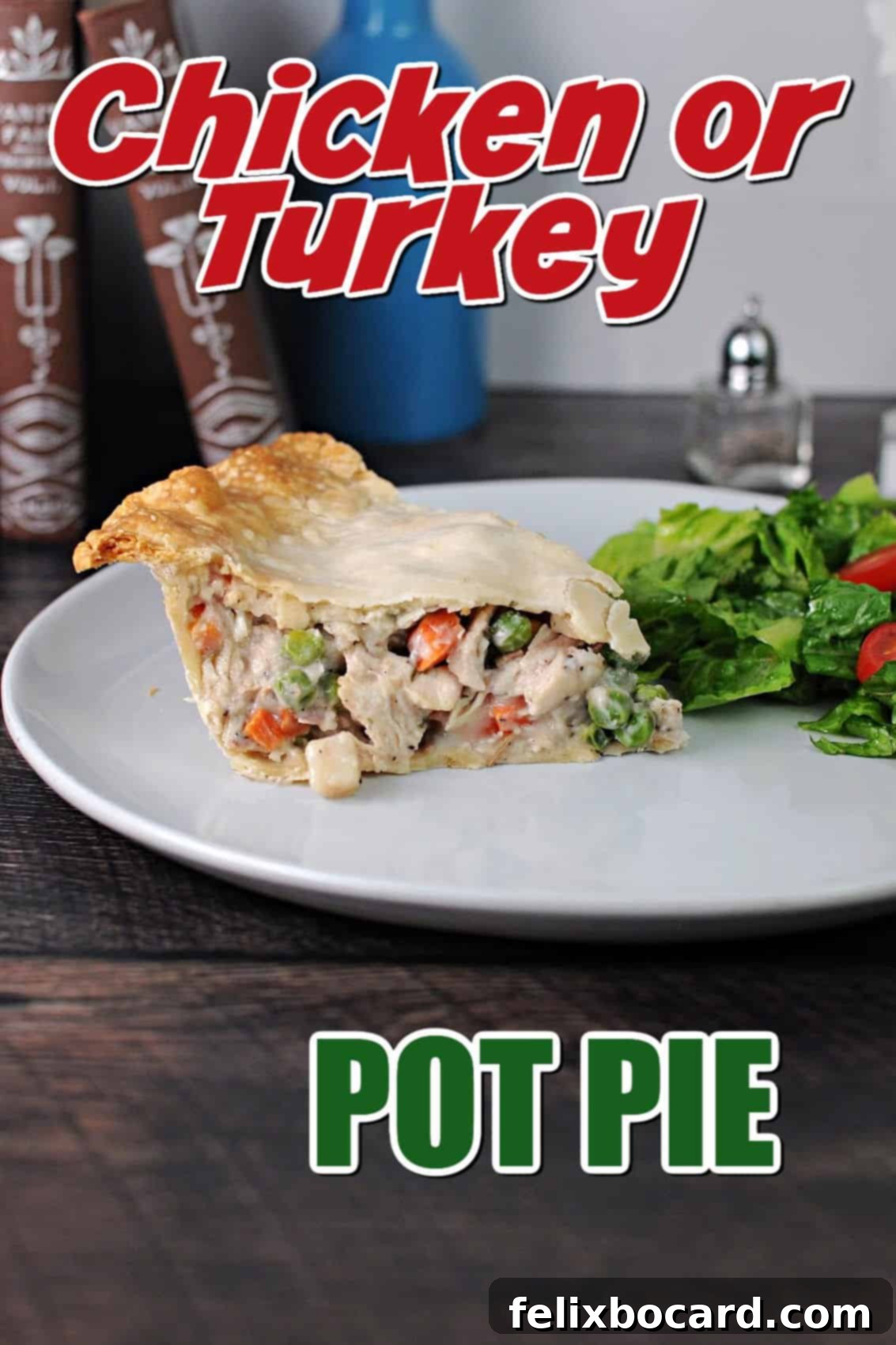 A beautifully presented chicken or turkey pot pie, suitable for sharing on social media platforms like Pinterest.