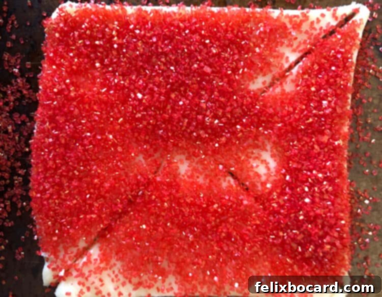 dough covered in red sugar