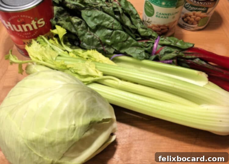 Minestrone ingredients laid out