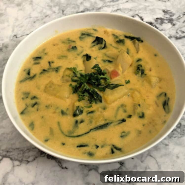 Golden Butternut Squash Chowder 2 A bowl of creamy butternut squash chowder, garnished and ready to serve.