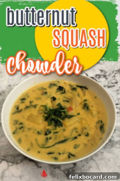 Golden Butternut Squash Chowder 8 Pin-friendly image for Butternut Squash Chowder recipe.
