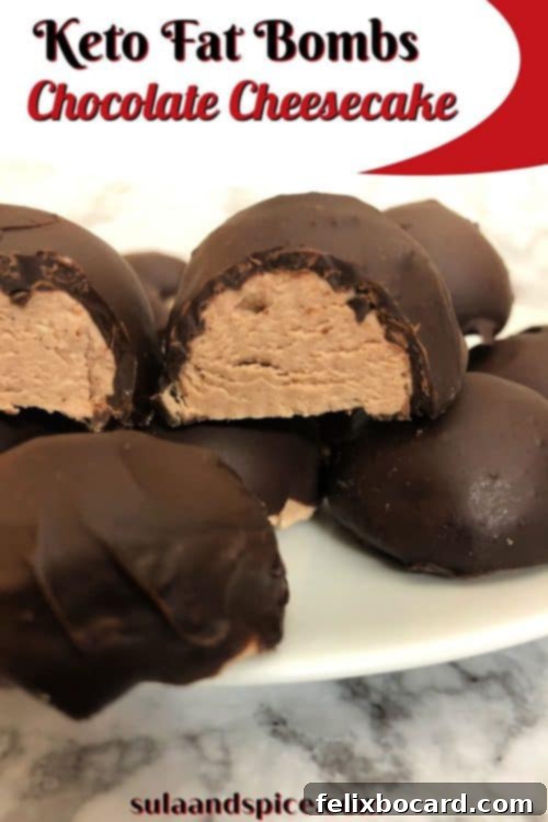 Decadent Keto Chocolate Cheesecake Bites 2 pin for keto chocolate cheesecake fat bombs