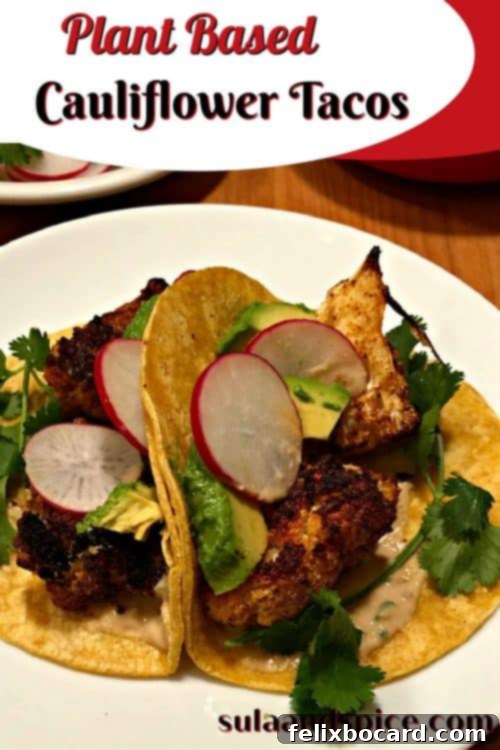 Pin for delicious vegan cauliflower tacos recipe