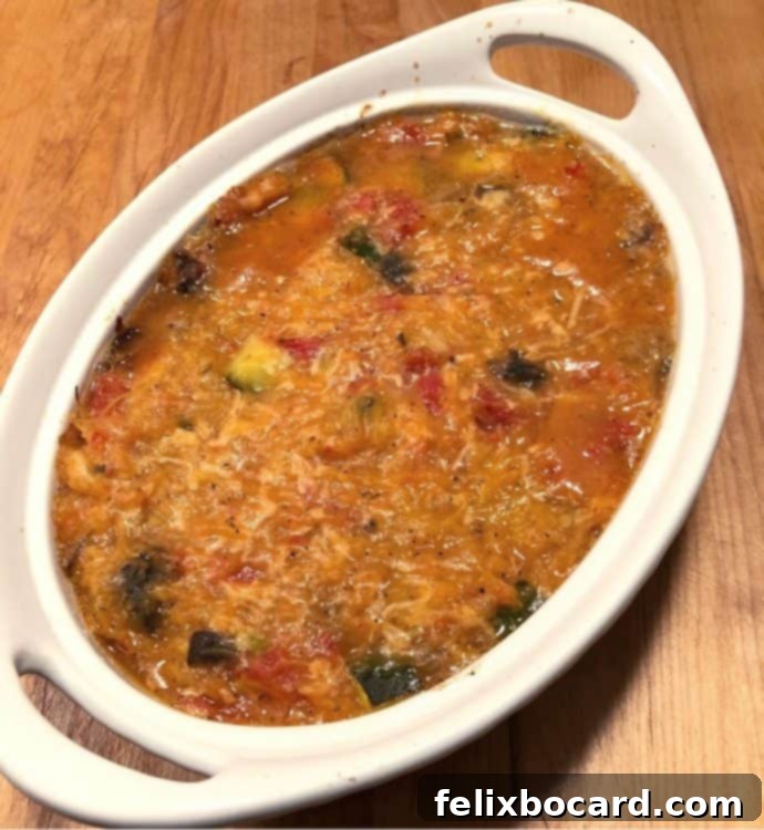 Garden Veggie Spaghetti Squash Bake 4 Baked spaghetti squash casserole, fresh out of the oven, steaming hot