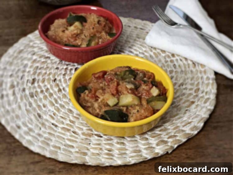 Garden Veggie Spaghetti Squash Bake 6 Vegetarian spaghetti squash casserole served in a red bowl and a yellow bowl