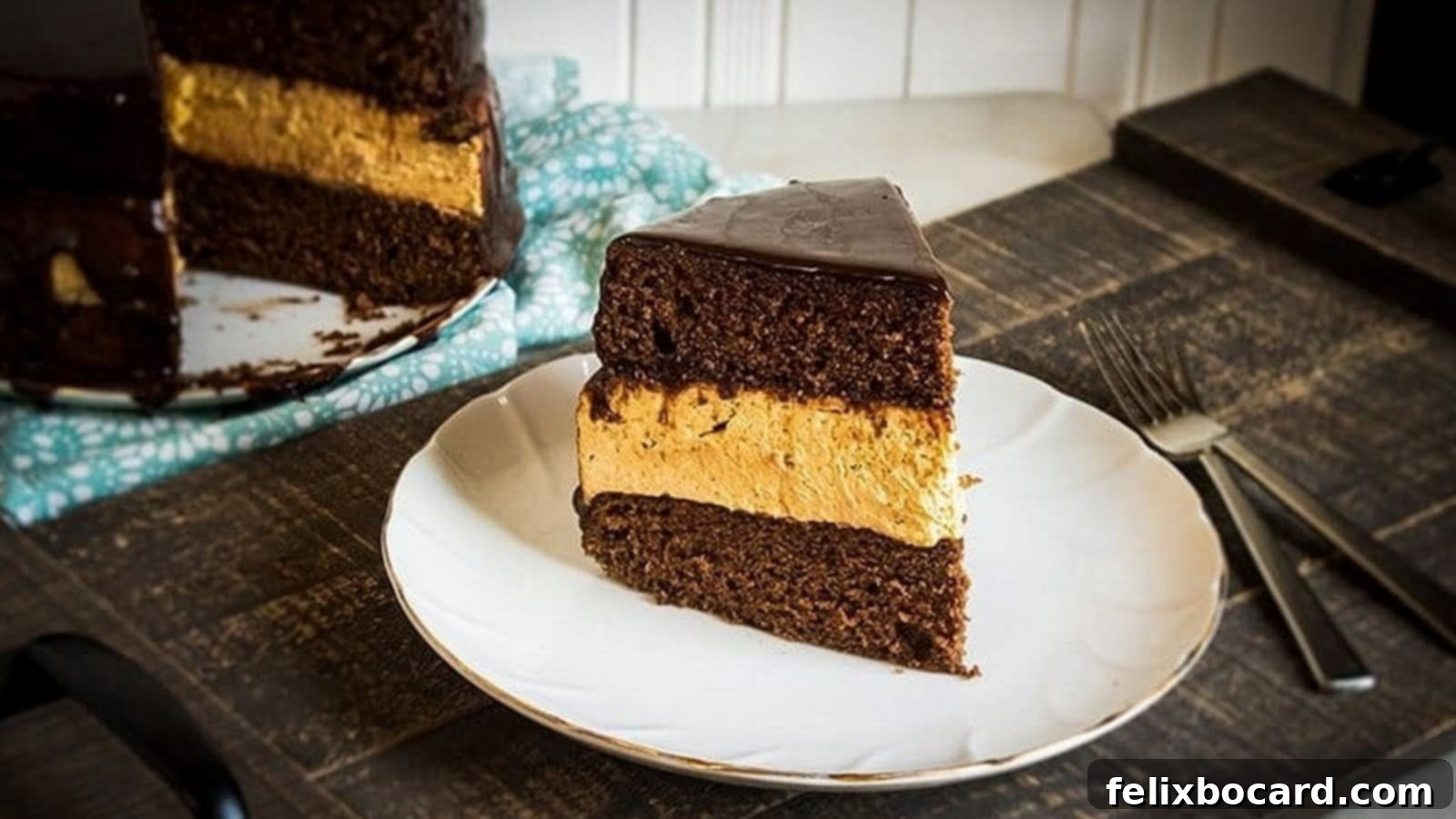 Rich Chocolate Layer Cake with a Creamy Pumpkin Cheesecake Layer