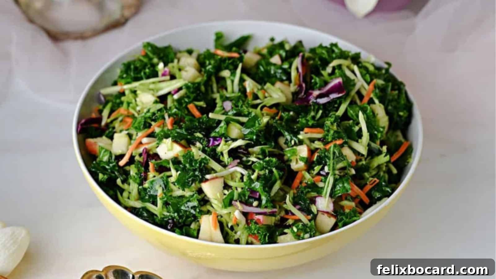 Vibrant and healthy Broccoli-Kale Salad, packed with superfood nutrients.