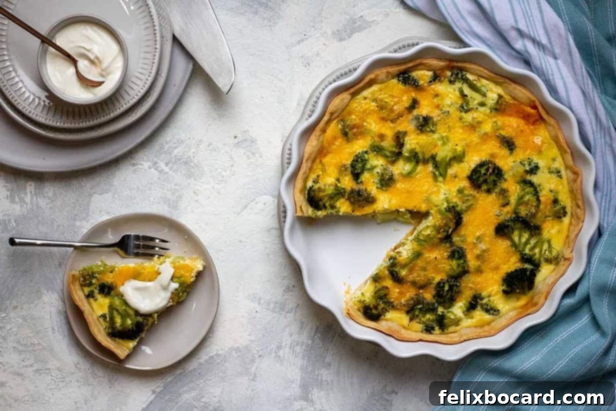 Savory Broccoli Cheddar Quiche, a delightful and easy-to-make breakfast or brunch.