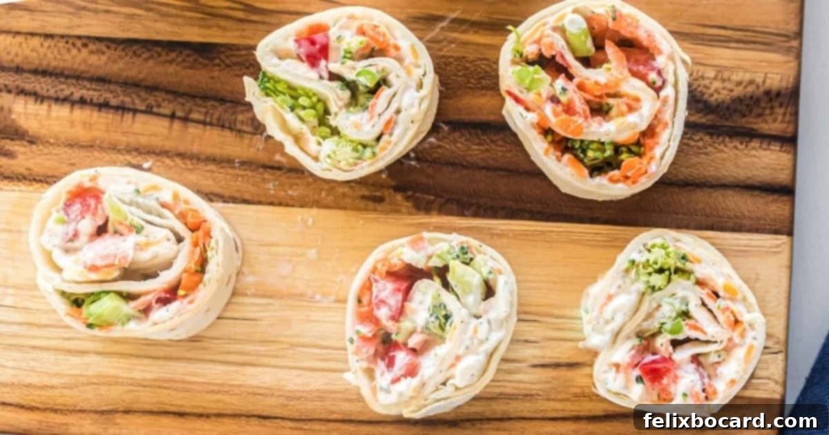 Veggie Pinwheels With Cream Cheese, a healthy and portable snack packed with fresh vegetables and creamy cheese filling.