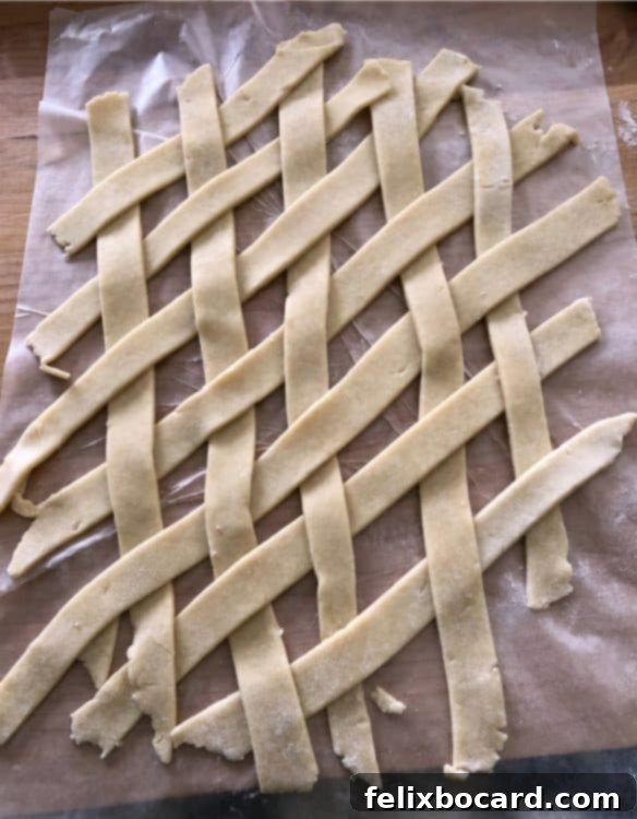 strips of crust woven on wax paper