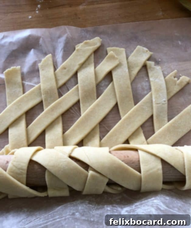 woven lattice rolling up onto rolling pin