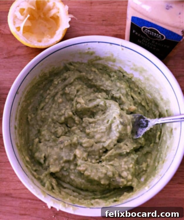 mashed avocado dressing mixed in a small bowl