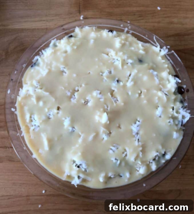 pie with sweetened condensed milk poured on