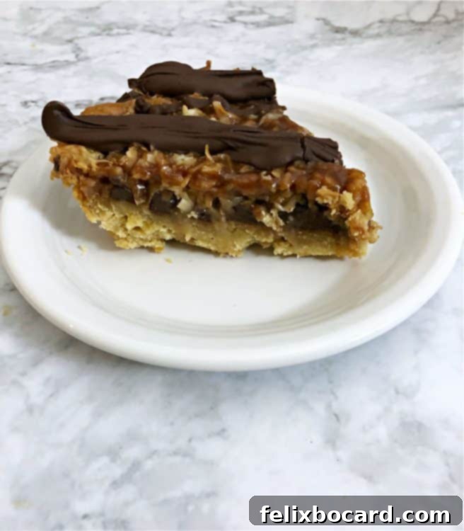 slice of samoa pie on a small white plate