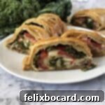 stromboli in puff pastry on a white plate