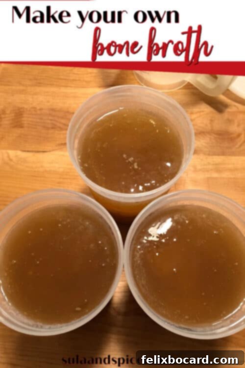 Pinterest pin graphic featuring jars of bone broth and text promoting its health benefits and ease of making.