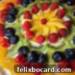 Close up image of a fruit pizza.