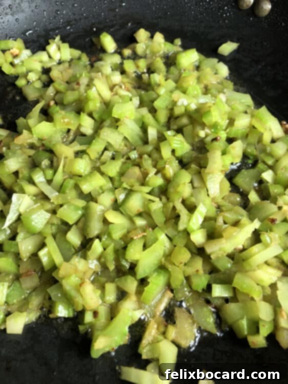 celery added to the skillet