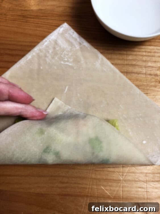 begining to roll up the wrapper