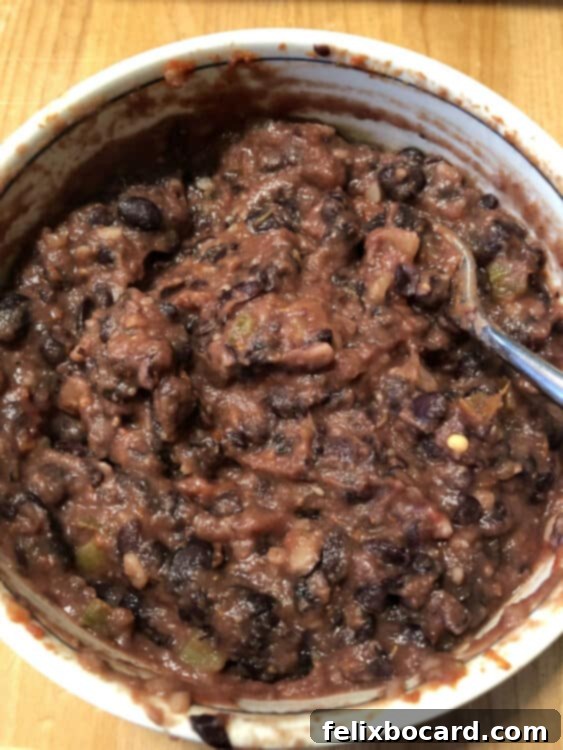 Burrito Bake 6 black bean filling after heating and stirring