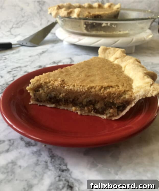 A beautifully presented slice of Chocolate Walnut Pie without any additional toppings, sitting on a vibrant red plate.