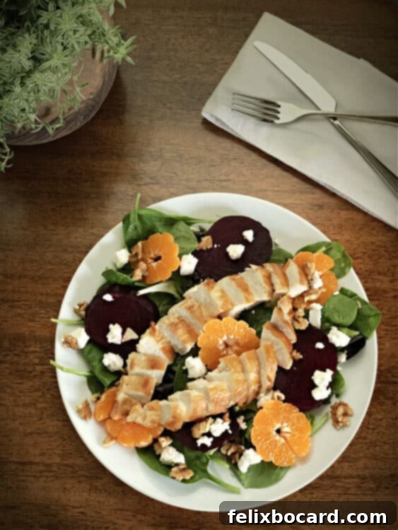 Goat Cheese Beet Salad 3 Beet salad with chicken added, showcasing a complete meal option