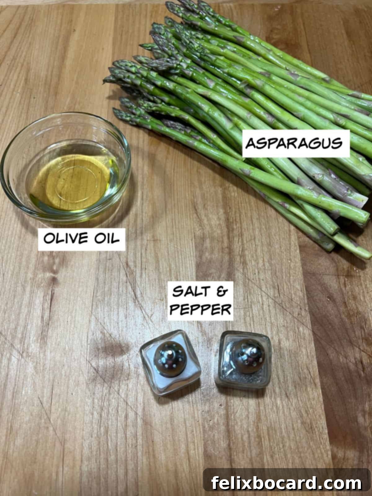 Ingredients: asparagus, olive oil, salt, and pepper.