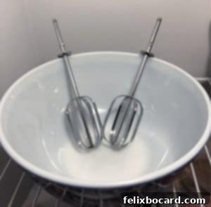 Mixing bowl and beaters in freezer