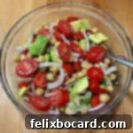 Chickpea avocado salad ready to eat.